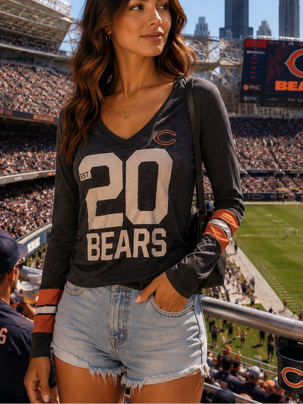 Chicago Bears NFL Navy V-Neck Tee with Orange Accent